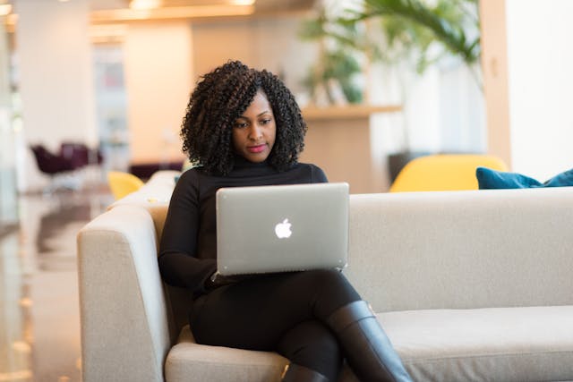 girl on working on her laptop